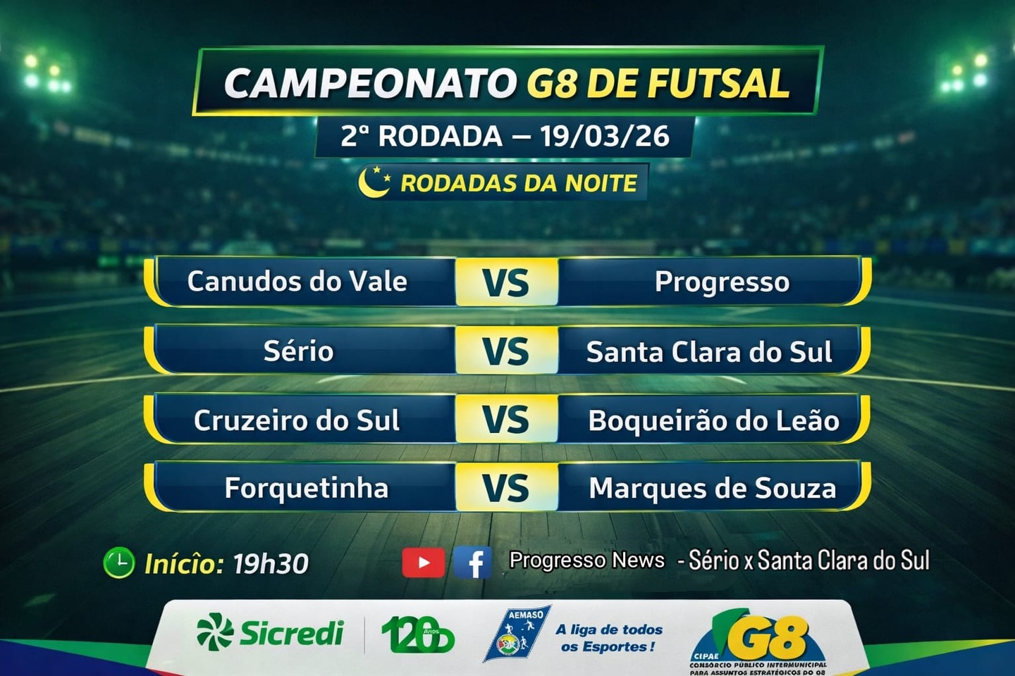 2ª Rodada do Campeonato Integração G8 de Futsal movimenta a região nesta quinta-feira