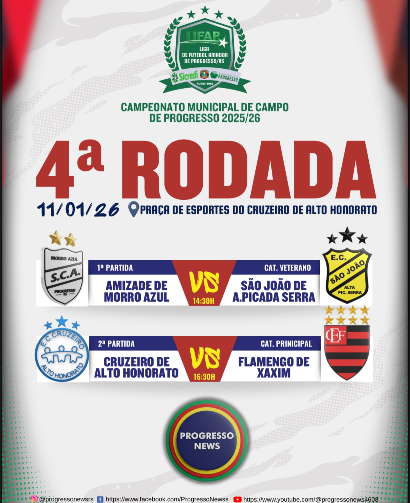 4º Rodada do Amador de Progresso, domingo em Alto Honorato 