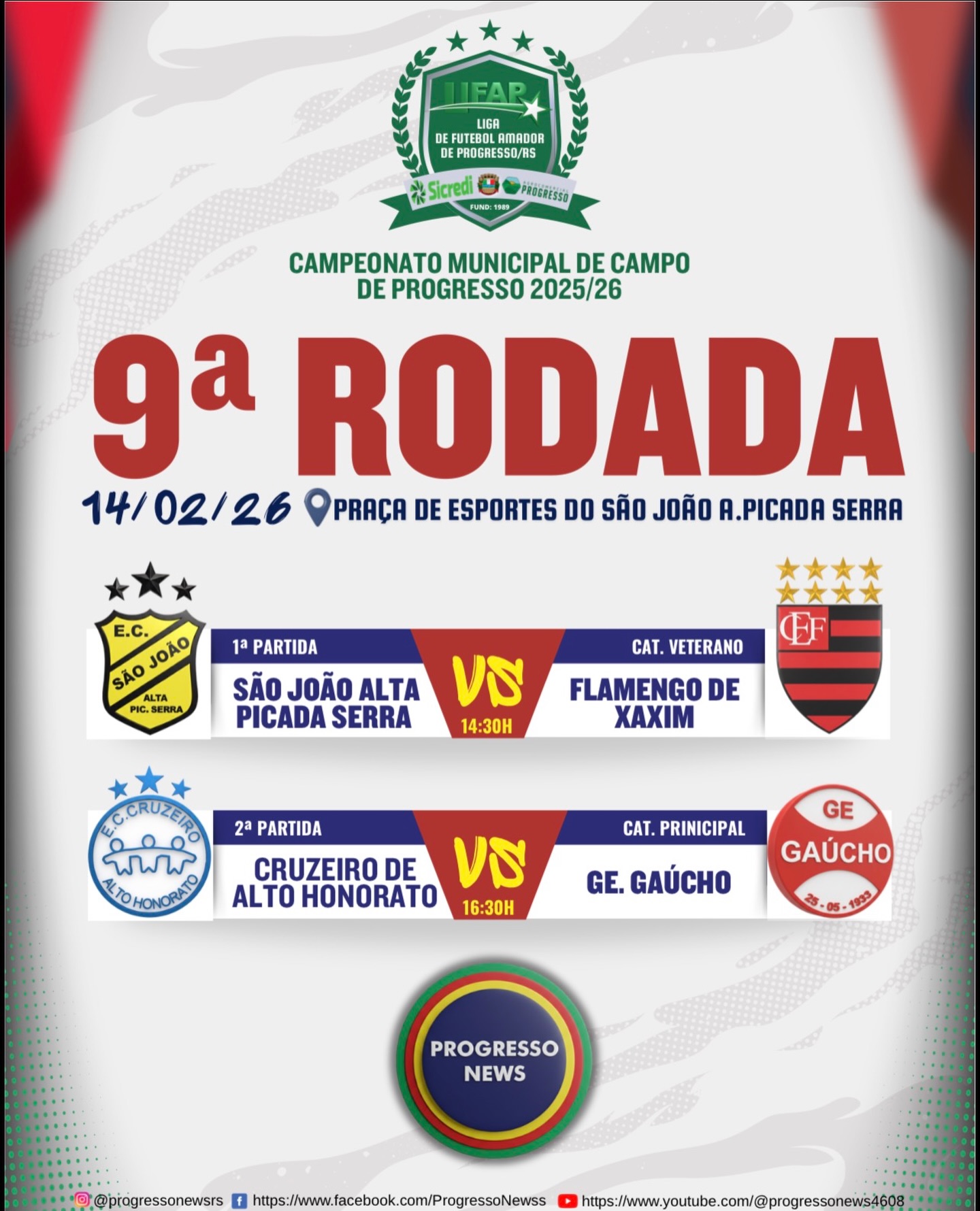 9ª rodada do amador de Progresso é sábado em Alta Picada Serra