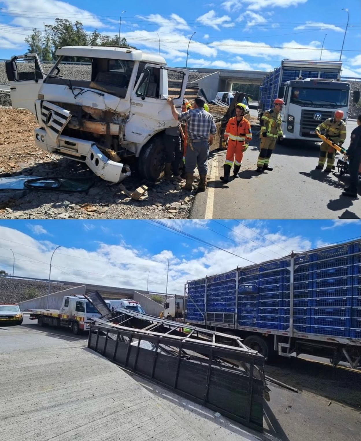 Acidente envolvendo dois caminhões deixa condutor ferido no trevo de Soledade