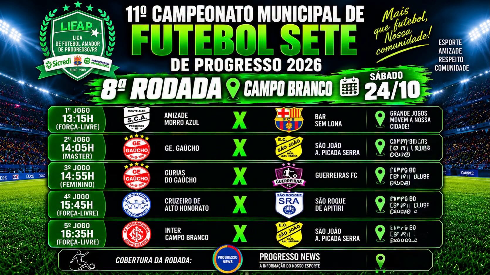 Campo Branco Sedia Rodada do Municipal de Futebol Sete Neste Sábado