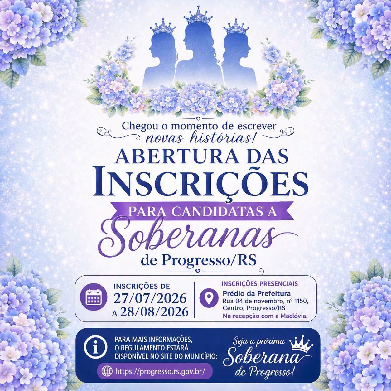 INSCRIÇÓES ABERTAS PARA CANTIDATAS A SOBERANAS DE PROGRESSO