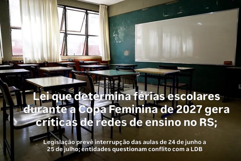 Lei que determina férias escolares durante a Copa Feminina de 2027 gera críticas de redes de ensino no RS; entenda