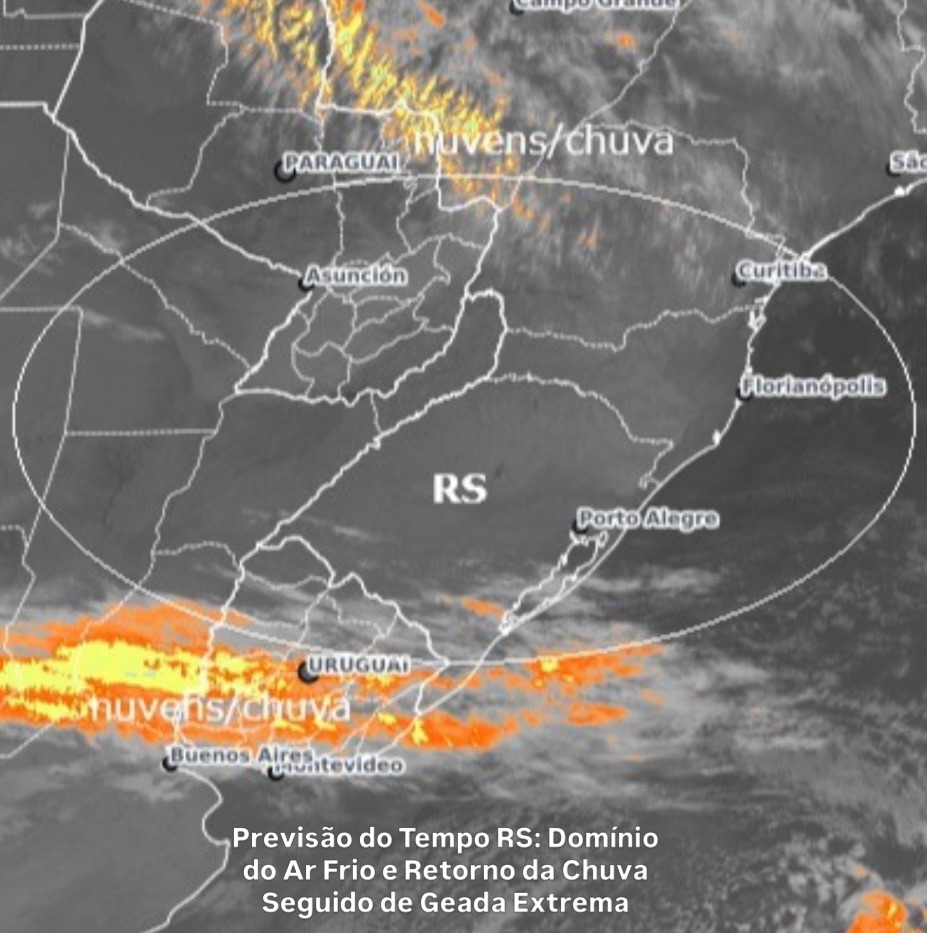 Previsão do Tempo RS: Domínio do Ar Frio e Retorno da Chuva Seguido de Geada Extrema