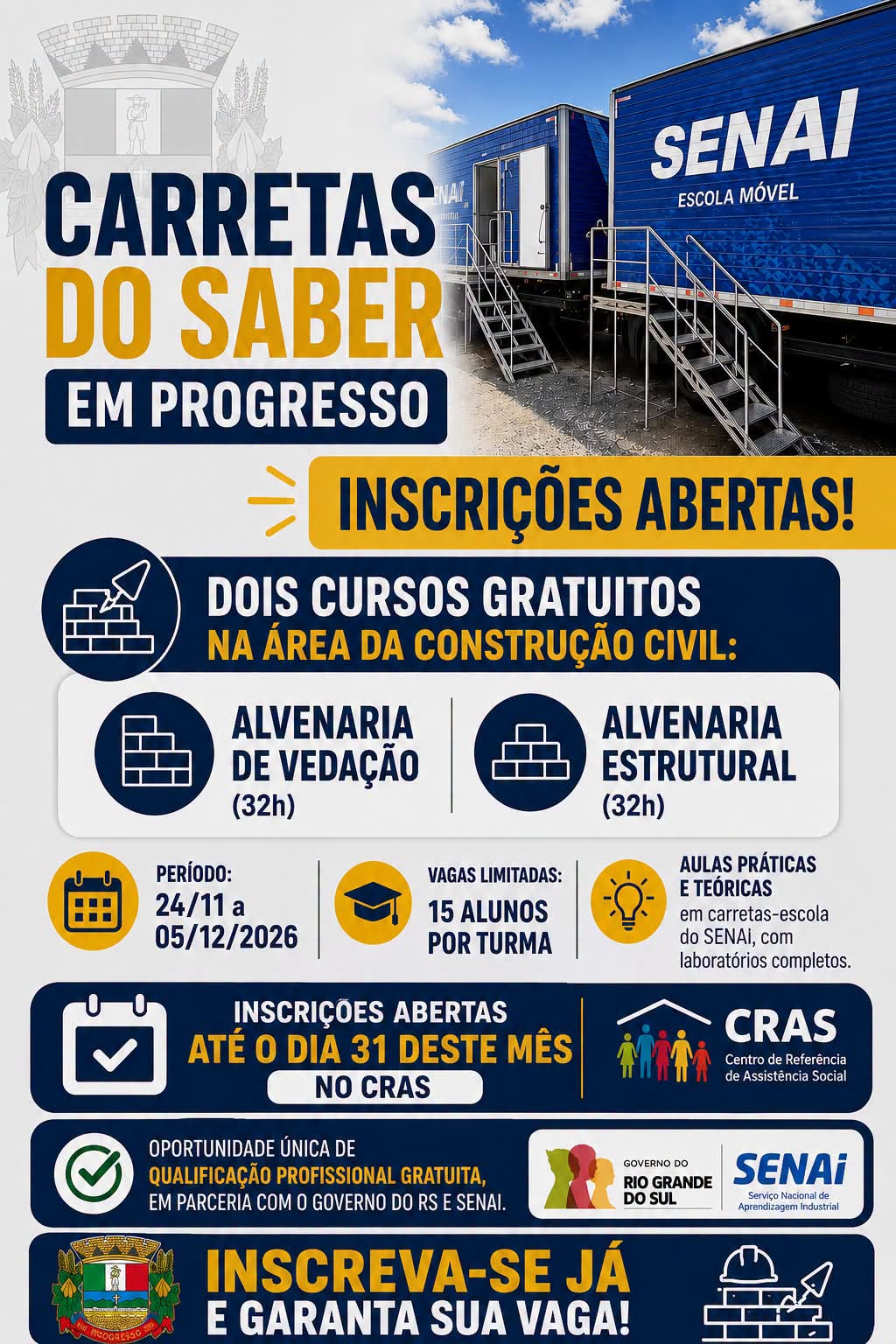 Progresso abre inscrições para cursos gratuitos na área da construção civil