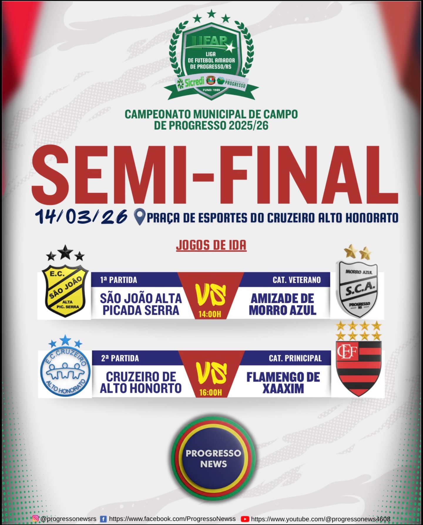 Progresso define finalistas: Semifinais de ida agitam a Praça do Cruzeiro neste sábado