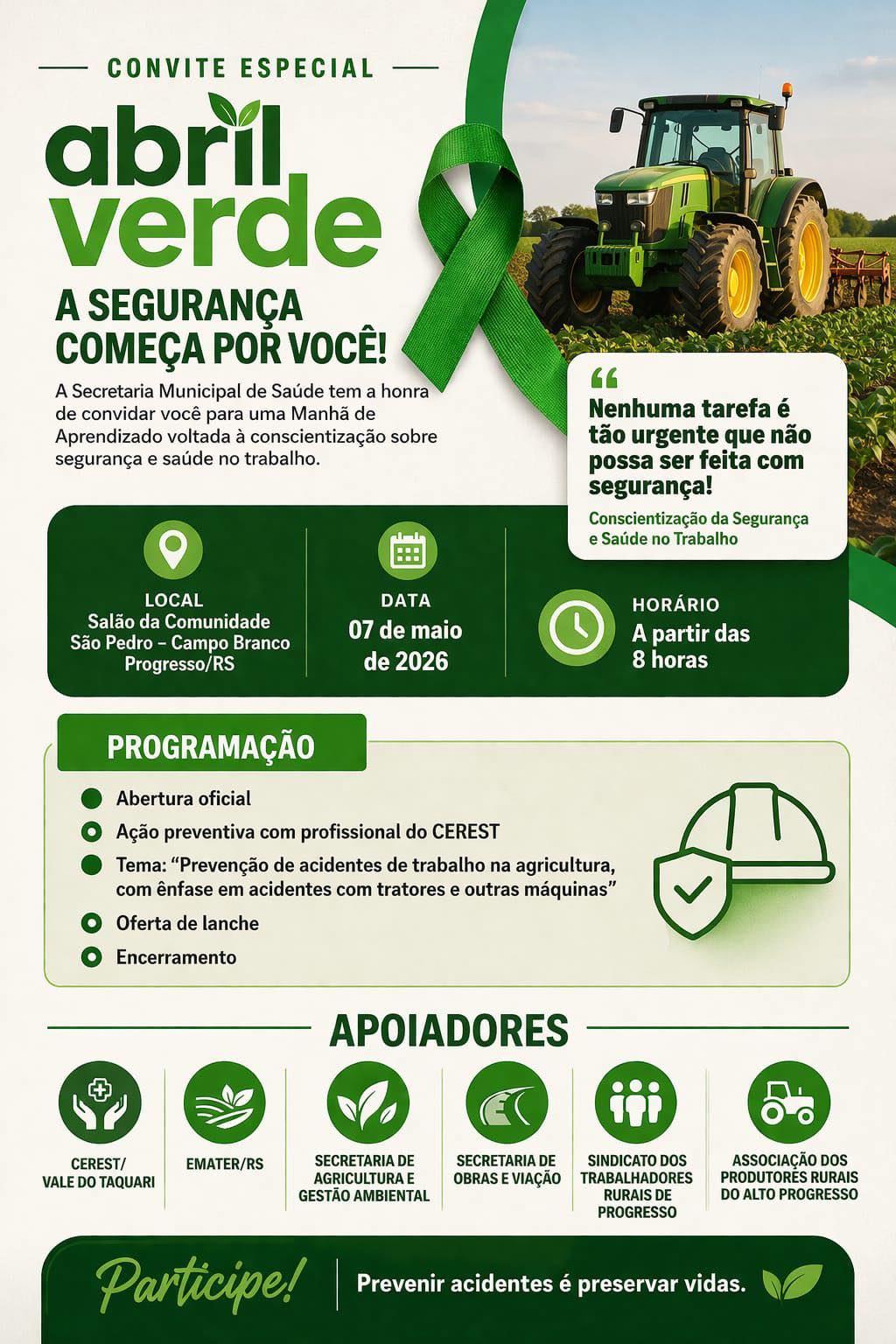 Progresso promove ações do Abril Verde com foco na saúde do trabalhador