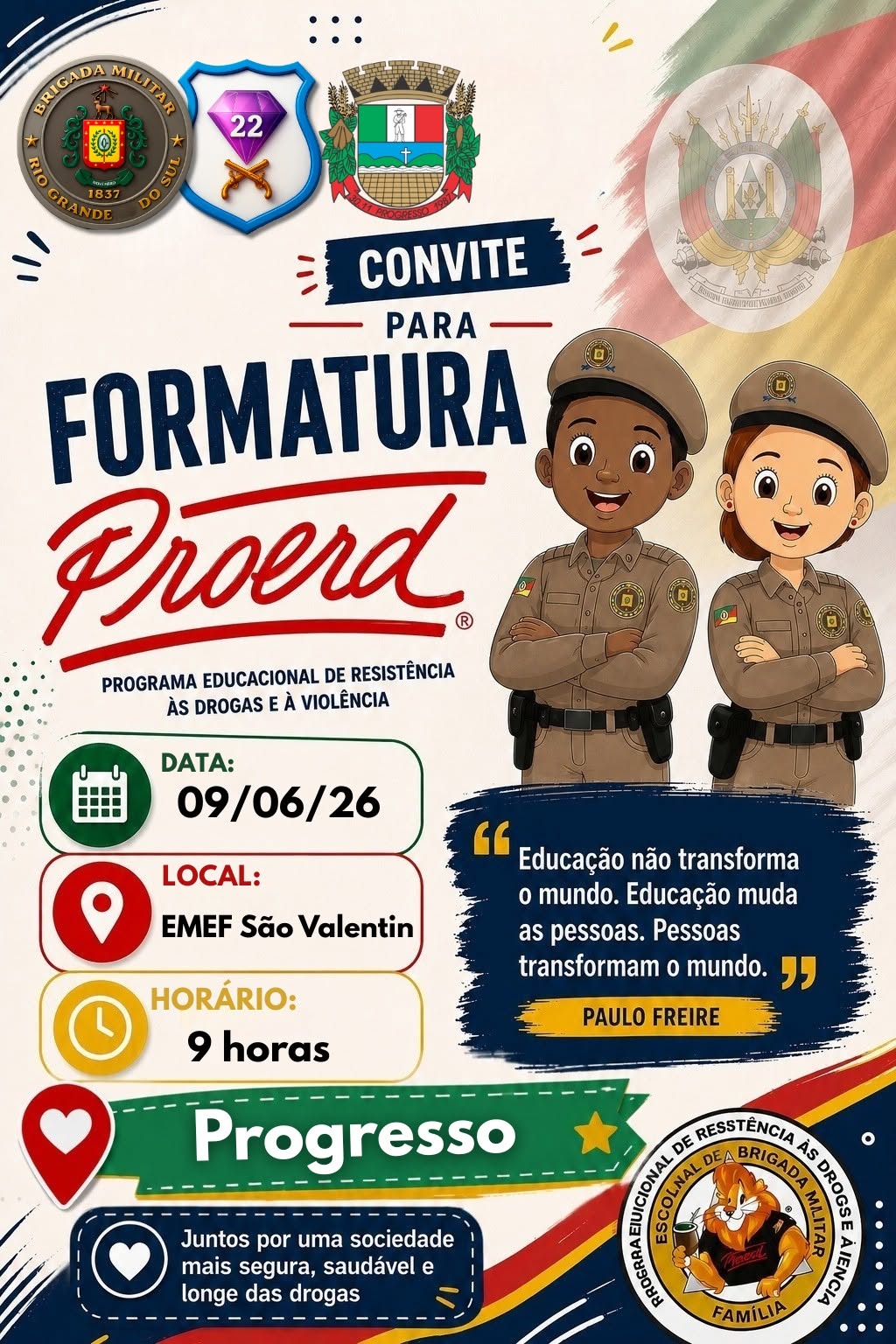 Progresso realiza formatura do Proerd na EMEF São Valentim