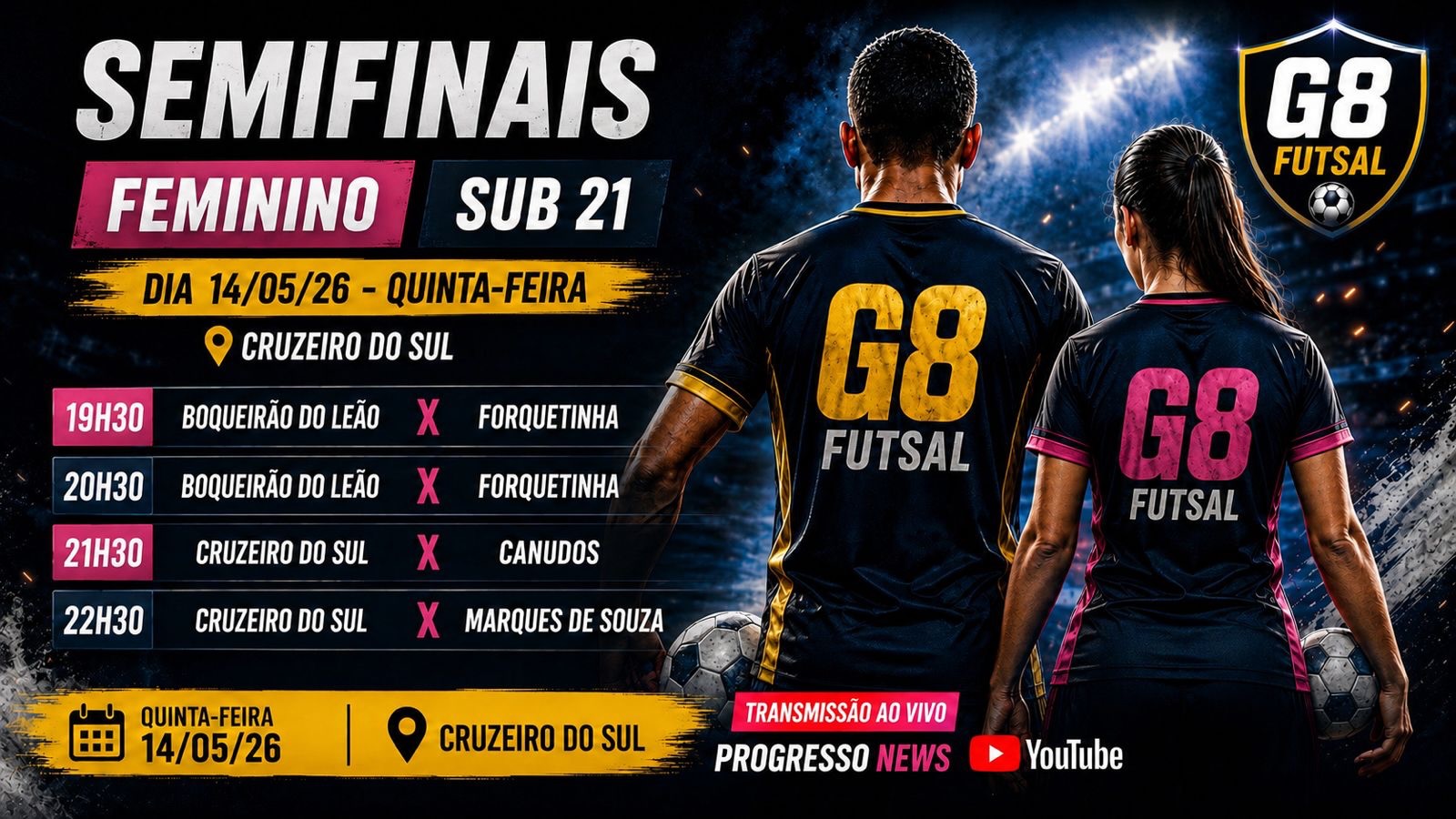 Semifinais 2º Campeonato Integração G8 de Futsal, quinta em Cruzeiro do Sul